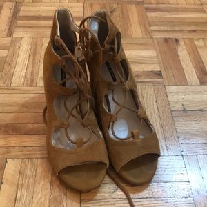 Zara Basic Tan Wedge Lace Up Sandals